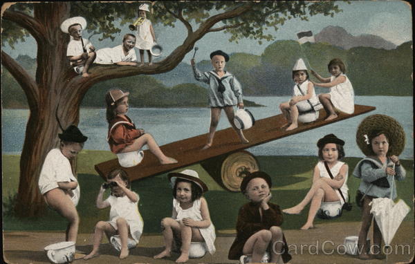 Children Playing on Seesaw Multiple Babies