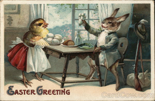 Easter Greeting with Bunny and Chick With Bunnies
