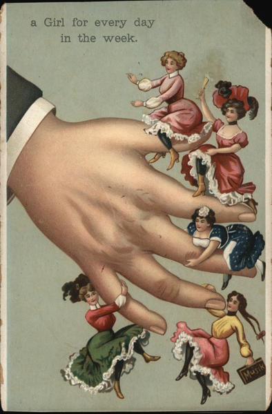Man's Hand w/Girls Hanging Off Fingers Women