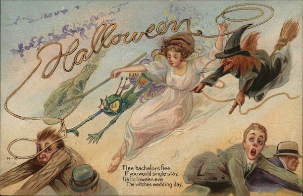 Witches Chasing Men Halloween