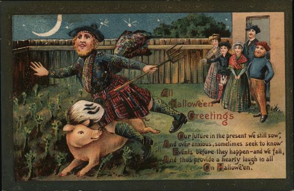 All Halloween Greetings with Scotsman and Pig