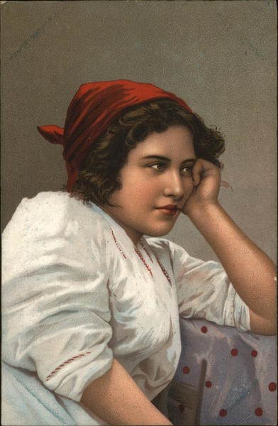 Girl with Red Head Covering Girls