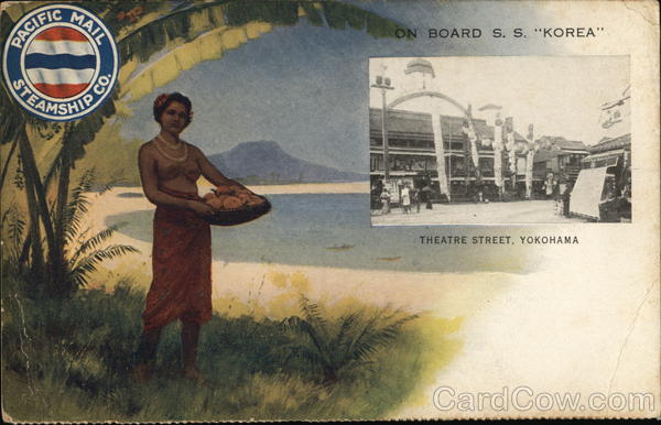Native Woman on Beach - On board S. S. Korea Boats, Ships