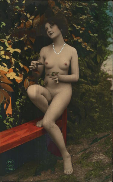 Nude Woman Sitting on Bench Risque & Nude