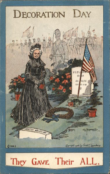 Decoration Day with Grieving Woman at Gravesite Bunnell