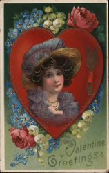 Valentine Greetings with Girl on Heart with Flowers Valentine Greetings with Girl on Heart with Flowers