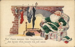 Christmastide - Santa in Green Santa Claus Postcard Postcard