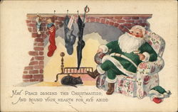 Christmastide - Santa in Green Postcard