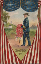 Soldier With Flower Wreath: Decoration Day Memorial Day Postcard Postcard