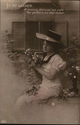 In My Garden. - Woman Sitting in Garden Women Postcard Postcard