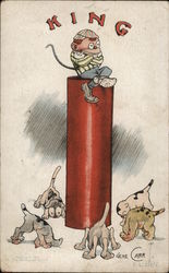 Monkey King On Top Red Pillar That is Surrounded by Dogs Postcard