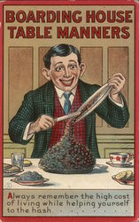 Boarding House Table Manners Comic, Funny Postcard Postcard