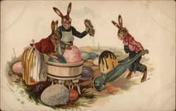 Bunnies Cleaning Easter Eggs With Bunnies Postcard Postcard