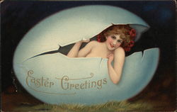 Easter Greetings-Girl in an Egg Postcard
