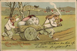 Bunnies with Egg Cart With Bunnies Postcard Postcard