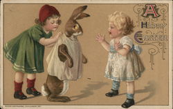 A Happy Easter with Children and a Bunny Postcard Postcard