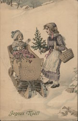 Children with Sled Postcard Postcard