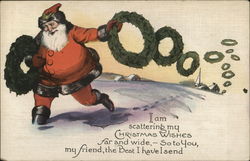 Santa Claus scattering Wreaths Postcard
