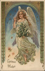 Christmas Wishes with Angel Angels Postcard Postcard