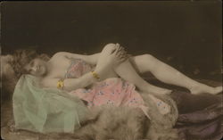 Draped Woman on Bed Risque & Nude Postcard Postcard