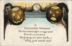 Halloween - Two Children Holding Carved Jack-O-Lanterns Postcard Postcard Postcard