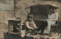 Boy Polishing Girl's Shoe Boy Polishing Girl's Shoe
