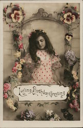 Loving Birthday Greetings - Girl Framed in Flowers Postcard Postcard