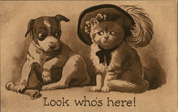 Look Who's Here, Dog with Bone, Cat Wearing Feathered Hat Look Who's Here, Dog with Bone, Cat Wearing Feathered Hat