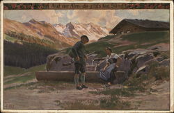 Austrian Soldier and Girl in Alps Couples Postcard Postcard