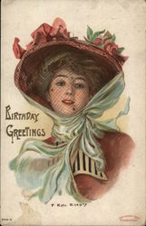 Birthday Greetings with Veiled Woman Postcard