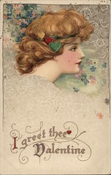 I Greet Thee Valentine with Girl Women Postcard Postcard