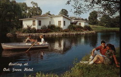 Boating at romantic Oak Grove Hotel and Motel Colony Postcard