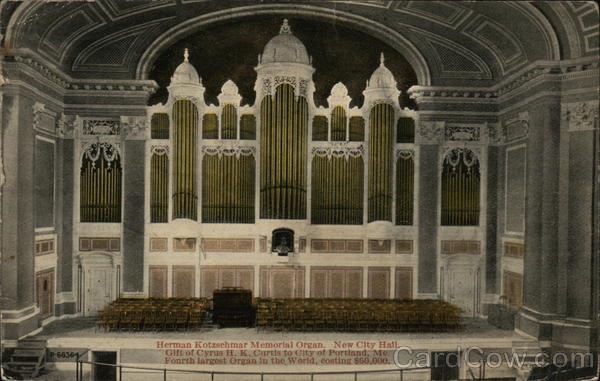 Herman Kotzschmar Memorial Organ, New City Hall Portland, ME Postcard
