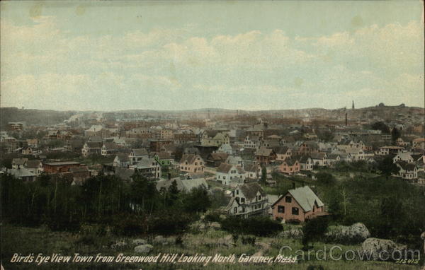 Bird's Eye View from Greenwood Hill, looking North Gardner Massachusetts