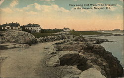 View Along Cliff Walk "The Breakers" in the Distance Newport, RI Postcard Postcard Postcard