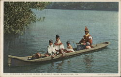 Seminole Indian and Family in Dugout Canoe Miami, FL Postcard Postcard Postcard