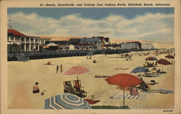 Beach, Boardwalk, and Cottage Line Looking North Rehoboth Beach Delaware