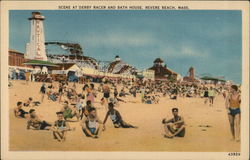 Scene at Derby Racer and Bath House Revere Beach, MA Postcard Postcard Postcard