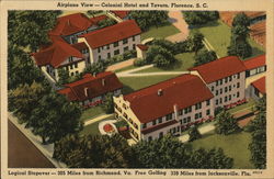 Airplane View, Colonial Hotel and Tavern Florence, SC Postcard Postcard Postcard