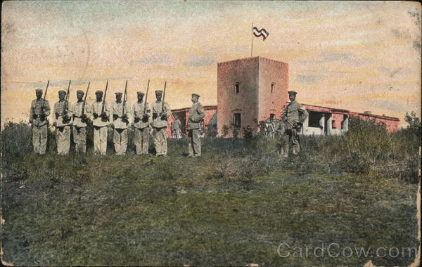 Soldiers standing outside a fort. German South West Africa