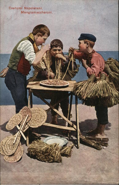 Costumi Napoletani. Mangiamaccheroni / Neopolitan Costimes. Eating Macaroni. Italy