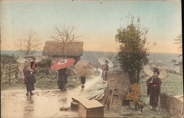 Japanese women with umbrellas