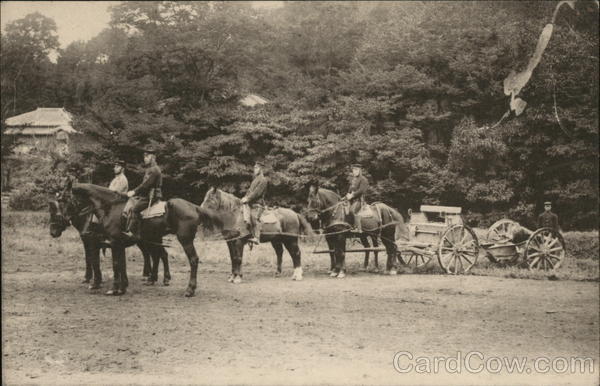 Military Officers on Horseback, Wagons Japan