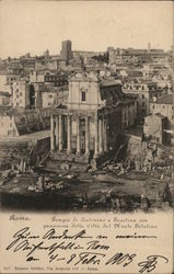 Tempio di Antonino e Faustina con Panorama della Citta dal Monte Palantino Postcard