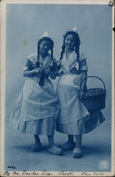 Two girls in wooden shoes Netherlands Benelux Countries Postcard Postcard