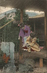 Japanese women washing hands Postcard Postcard