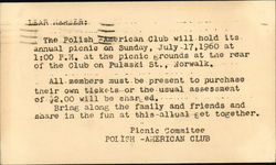 Polish-American Club Correspondence Card Polish-American Club Correspondence Card
