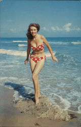 Brunette in Red Polka-Dot Bikini - "Come On In, The Water's Fine" Risque & Nude Postcard Postcard Postcard