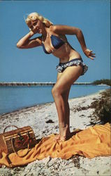 Woman in Bathing Suit Posing on Beach Swimsuits & Pinup Postcard Postcard Postcard