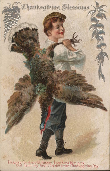Thanksgiving Blessings - Man carrying Turkey over his shoulder